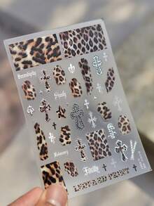 1pc Metal Nail Stickers Cool Retro Leopard Print Heart-Shaped Design Nail Art Accessory Stickers DIY Adhesive Manicure Decals - Multicolor - View 3