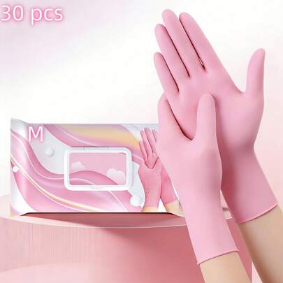 30 Disposable Pink Nitrile Gloves, Suitable For Daily Household Use, Simple And Durable, With A Size Of 22.86 Cm/9 Inches