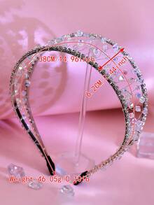 1pc Shiny Silver Crystal Rhinestone Wide Headband, Minimalist Fashion Crystal Beaded Hollow Hair Hoop, Suitable For Bride, Wedding, Celebration, Outing, Party, Casual Wear Hairband - Silver - View 7