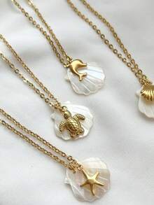 欧美风格海星、贝壳、海螺吊坠项链，充满夏日气息 - 彩色 - 查看 5