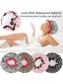 1pc Lady's Shower Cap, Elastic And Reusable, Hair Cap, Double-Layer Waterproof Swimming Cap. Accessories, Pajama Cap - Multicolor - View 8