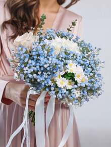 600pcs Blue Artificial Gypsophila Flowers, 20 Bunches Lifelike Gypsophila Bouquet, UV-Resistant Silk-Like Artificial Floral Arrangements, Suitable For Wedding Decor, Elegant Party Centerpieces, Anniversary Celebrations, DIY Home & Garden, Indoor/Outdoor Decoration, Bridal Bouquet And Vase Filler - Baby Blue - View 4