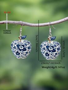 一对2D平面蓝白瓷苹果造型亚克力耳坠，优雅简约风格，适合女性日常及节日佩戴。 - 淺藍色 - 查看 4