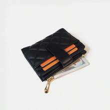 Luxury Style Quilted Faux Leather Card Holder, Elegant Mini Wallet With Gold Zipper For Ladies - Multicolor - View 5