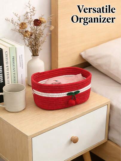 1pc Hot Selling Red Cherry Basket, Red Cherry Gift Basket, Handwoven Storage Basket, Organizer Basket, Desktop Clutter Storage Basket
