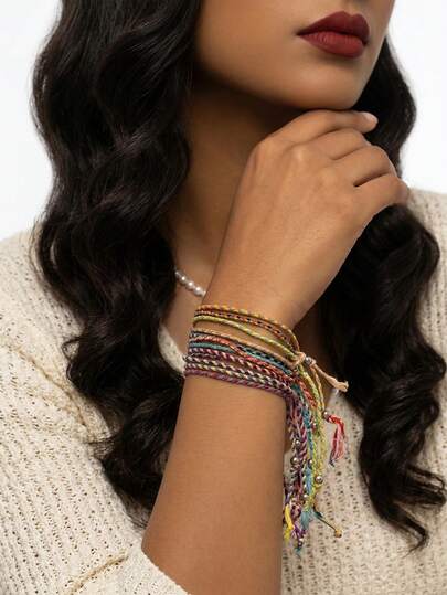 12 pièces Bracelets tressés colorés élégants et luxueux réglables