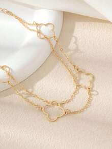 1pc Fashionable Minimalist Hollow Double-Layer Four-Leaf Clover Anklet - Gold - View 2