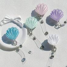 3D Shell Pattern Retractable ID Badge Lanyard, Versatile For Students And Office Use - Shell - View 7