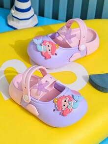 1双儿童可爱卡通美人鱼沙滩凉鞋，女童休闲套脚拖鞋，夏季 - 紫色 - 查看 2