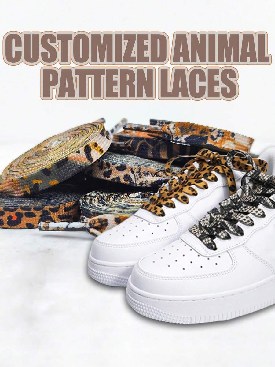 时尚个性化扁平鞋带替换装，独特蛇皮纹、豹纹动物图案涤纶编织鞋带 - 彩色 - 查看 1