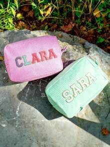 Túi đựng mỹ phẩm cỡ lớn thiết kế theo yêu cầu, túi đựng mỹ phẩm thêu chỉ vàng cá nhân hóa, túi đựng đồ vệ sinh cá nhân khi đi du lịch, túi đựng mỹ phẩm, quà tặng cho phù dâu, túi quà Giáng sinh. - Nhiều màu - Xem 2