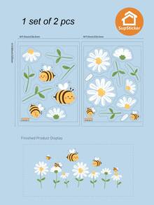 9.31*12.8inch, 2pcs/Set, Cartoon Cute Bee, Butterfly, Floral Pattern Wall Stickers, Self-Adhesive Removable Decals For Room, Kitchen, Bathroom Decoration, DIY Creative Lively Atmosphere - 2pcs - View 3