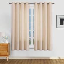 1pc/2pcs Light Filtering Curtains/Top Tie Solid Curtains/Light Balancing Filtering Sunlight Curtains, Multiple Sizes & Colors Available, Faux Linen Texture Suitable For Living Room, Bedroom, Kitchen, Home, Farmhouse, Rustic Decor, Beige Curtains - Beige - View 14