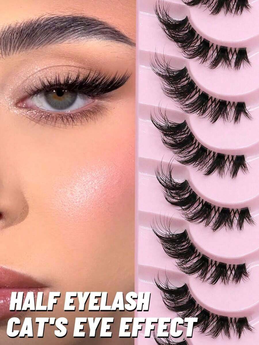 9 Pairs Short And Aatural Half Lashes Band Eyelashes Short Soft 3d Faux Mink Eyelashes Soft Natural Makeup (BP01) - 黑色 2 - 查看 1