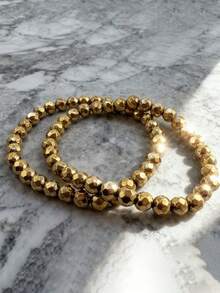 Artisan-Made - A Natural Pyrite Bracelet Designed For Both Men And Women, Featuring 6Mm Natural Stone Beads. This Bohemian And Retro Style Bracelet Is And Perfect For Any Occasion, Including Birthdays, Valentine'S Day, And Mother'S Day - Gold - View 3