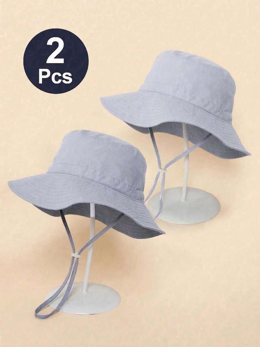 2 Children's Solid-Color Long Rope Fisherman's Hat With Adjustable Size, Outdoor Sun Protection Casual Hat Suitable For Boys And Girls, Spring And Autumn Travel, Seaside Vacation, Sun Fisherman's Hat - Multicolor - View 1