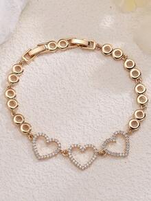 1pc Delicate Hollow Heart Bracelet, Micro-Inlaid Zirconia, Versatile Commuting & Dating Accessory, Elegant Complexion-Enhancing Daily Wear - Bracelet - View 8