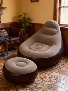 1pc New Inflatable Slouchy Sofa, Foldable Recliner Chair, Camping Outdoor Travel With Footrest Combination, Flocked Fabric Sofa Bed - Multicolor - View 18