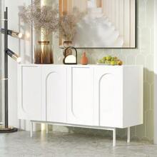 Modern Minimalist White Sideboard With 4 Türen Im Bogenmuster Für Esszimmer Und Wohnzimmer (Weiß) - White - View 1