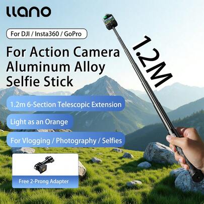 Llano 120CM Action Camera Aluminum Alloy Selfie Stick For DJ Action Cameras For Insta360 Cameras For