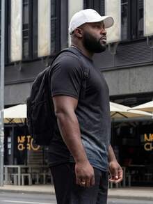 Plus Size Round Neck Short Sleeve Tee, Lightweight Icy Silk Gradient Color, Suitable For Summer - Black - View 2