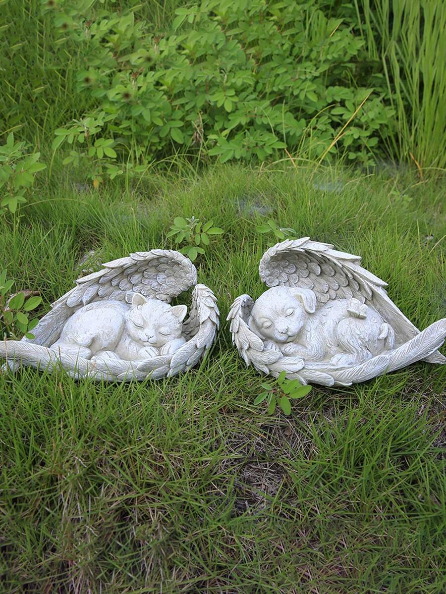 宠物纪念品礼品，树脂宠物纪念雕像，“永恒守护天使”纪念品礼品（灰色） - E - 查看 1