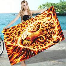 1件装酷炫火焰豹纹沙滩巾，时尚沙滩摄影必备披肩 - hj-76 - 查看 5