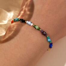 1 pièce Bracelet bohème d'été à l'œil du diable, bracelet de perles en cristal coloré, bracelet à l'œil du diable en verre, bracelet élastique de perles colorées, bracelet porte-bonheur, convient pour les déplacements quotidiens, cadeau d'anniversaire, cadeau familial, cadeau d'ami, cadeau de plage - Multicolore - Voir 2