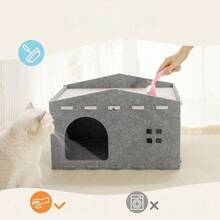 Cama y tabla rascadora plegable de fieltro 2 en 1, casa cerrada para gatos adecuada para gatos pequeños y medianos - Multicolor - Ver 7