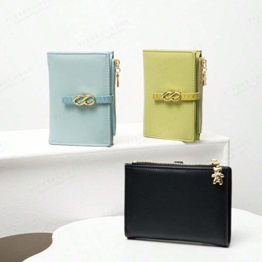 Original High-End Large-Capacity Short Women's Wallet Korean Version Of The Ins Style Simple Multi-Card Slots Two-Fold Wallet For Women Money Wallet Mini Wallet Purse Wallet Small Wallet Cute Wallet Travel Essential Summer - Multicolor - View 1