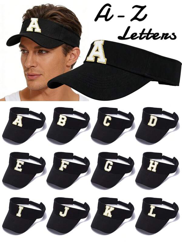 1顶男女通用A-Z 26字母运动遮阳帽，可调节，空心遮阳帽顶，适用于网球、棒球、高尔夫、骑行、跑步等运动。