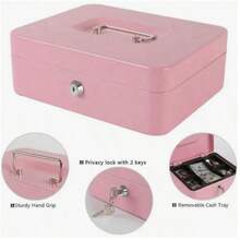 Hộp đựng tiền màu hồng có khóa số/khóa chìa, hộp đựng tiền bằng kim loại, có khay đựng tiền, hộp khóa, hộp đựng tiền có khay đựng tiền, ngăn kéo đựng tiền. - Nhiều màu - Xem 1