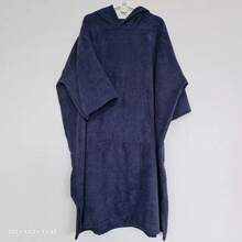 1pc Navy Blue Hooded Surf Poncho Towel, Quick Dry Beach Towel, Extra Large Adult Changing Robe With Pocket - Navy Blue - View 2