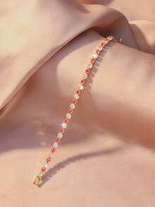 女士金色网球手链套装 - 粉玫瑰、绿色、红色宝石、红色、蓝色、黑色宝石手链，低过敏性，适合敏感肌肤，生日、周年纪念日礼物 - 彩色 - 查看 16