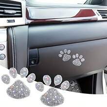 2入銀色水鑽爪印貼紙，適用於汽車內外裝飾，汽車動物爪印貼紙，車窗桿、車身酷炫設計爪印動物熊狗貓足跡貼紙，汽車創意外裝配件 - 2pcs貓爪印貼紙 - 查看 2
