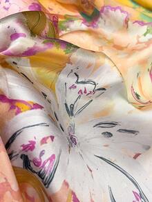 1条优雅印花70厘米丝质小方巾，女士时尚百搭，可作头巾、腰带、包包装饰围巾，适合日常佩戴 - 暖橘色 - 查看 3