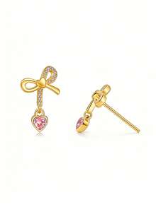 Sweet Pink Bow Silver Earrings, Versatile Daily & Party Wear Jewelry For Women - Multicolor - View 11