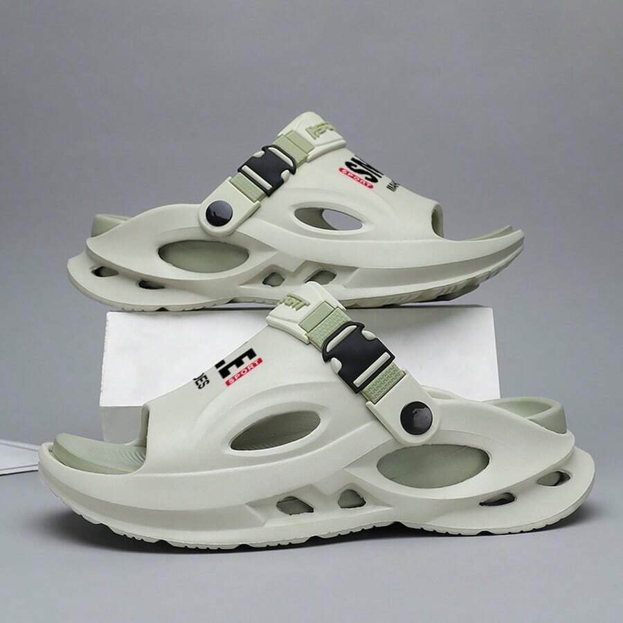 夏季男士休闲厚底防滑耐磨透气拖鞋，情侣款，适合驾车和日常穿着 - 薄荷綠 - 查看 1