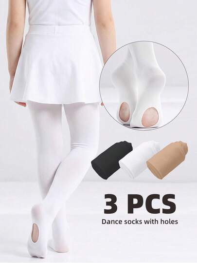 3 PCS Children's Dance Tights For Girls Aged 3-13 - Stretchable, Skin - Loving, Cut - Out Sole Design, All - Year - Round Wear, Fit For Dance Shows & Daily Life