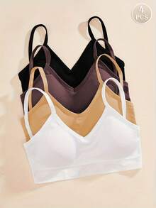 4pcs/Set Women Seamless Striped Camisole Racerback Bras, Sexy & Comfortable Underwire Bras - Multicolor - View 3