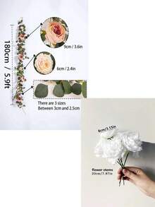 1件1.8米人造牡丹藤蔓花环，仿真牡丹和玫瑰，人造植物藤蔓花环，适用于家居装饰、仿真植物、春季装饰、房间装饰、桌面装饰、花园装饰、房间装饰、礼物、母亲节装饰、场景布置、厨房装饰、婚礼装饰、卧室装饰配件 - 香檳色 - 查看 8