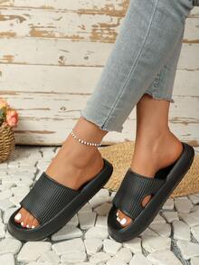 A Pair Of Summer Casual And Versatile Women's Slippers, Indoor Silent And Anti-Slip Slippers For Both Men And Women, Comfortable And Soft, Large-Sized Men's Flip-Flops - màu đen - Xem 2