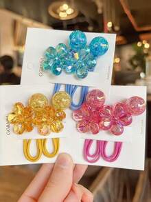 6个装 女孩甜美可爱闪亮五瓣花弹力发圈，发绳 - 彩色 - 查看 3