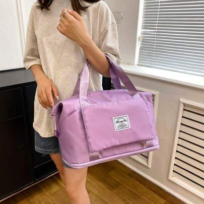Fashion Pastel Color Shoulder Bag, Women's Casual Nylon Tote Bag With Label Detail For Streetwear Outfit Matching