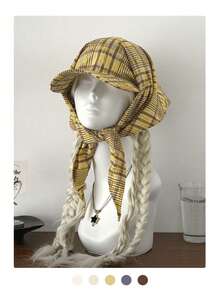 1顶格子连帽棒球帽，小众艺术黑白格子头巾帽，粉色字母3D刺绣撞色时尚防晒头巾帽，复古格子头巾帽，可调节帽檐，适合冬季、夏季和海滩佩戴 - 多色 - 查看 6