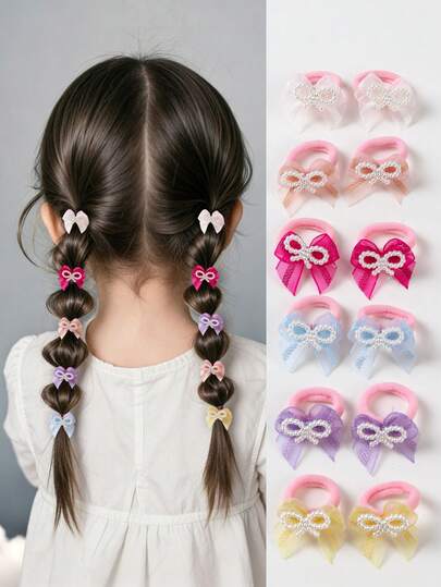 10pcs/Set Multicolor Pearl Bow Hair Scrunchies, Seamless Soft Elastic Hair Ties, Hair Accessories For Girls, Suitable For Daily Use