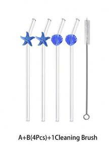 2/4 Peças Canudo de Vidro Decorado com Encantos de Estrela do Mar/Concha, Conjunto de Talheres de Canudos de Vidro Reutilizáveis e Dobráveis, Acessórios de Cozinha, Copos de Água, Decoração de Canudos, Smoothies, Leite, Chá, Suco, Drinques, Bebidas Frias, Volta às Aulas, Suprimentos para Despedida de Solteira, Casamento, Viagem, Presente Engraçado para Namorada/Namorado, Temporada de Formatura e Suprimentos para Festa. Presentes de Páscoa, Verão - Visão 9