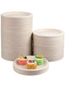 10/50/100个装一次性纸盘，派对餐盘，户外烧烤纸盘，加厚纸浆餐盘，方便免洗餐具 - 多色 - 查看 3