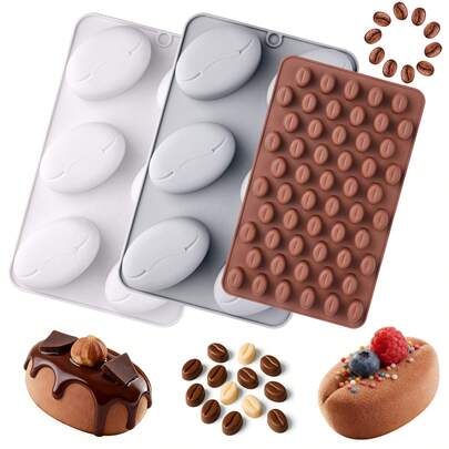 咖啡豆硅胶烘焙模具 - 不粘模具，可用于制作糖果、巧克力、饼干、迷你肥皂等