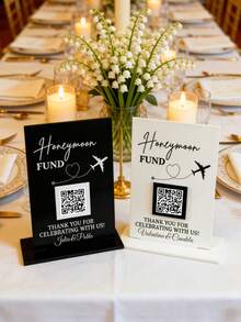 Placa personalizada para fondo de luna de miel (con código QR) - Soporte de exhibición de acrílico con código QR y texto personalizables, disponible en varios tamaños y colores. Construcción de acrílico resistente con diseño de código QR en 3D. - Multicolor - Ver 4